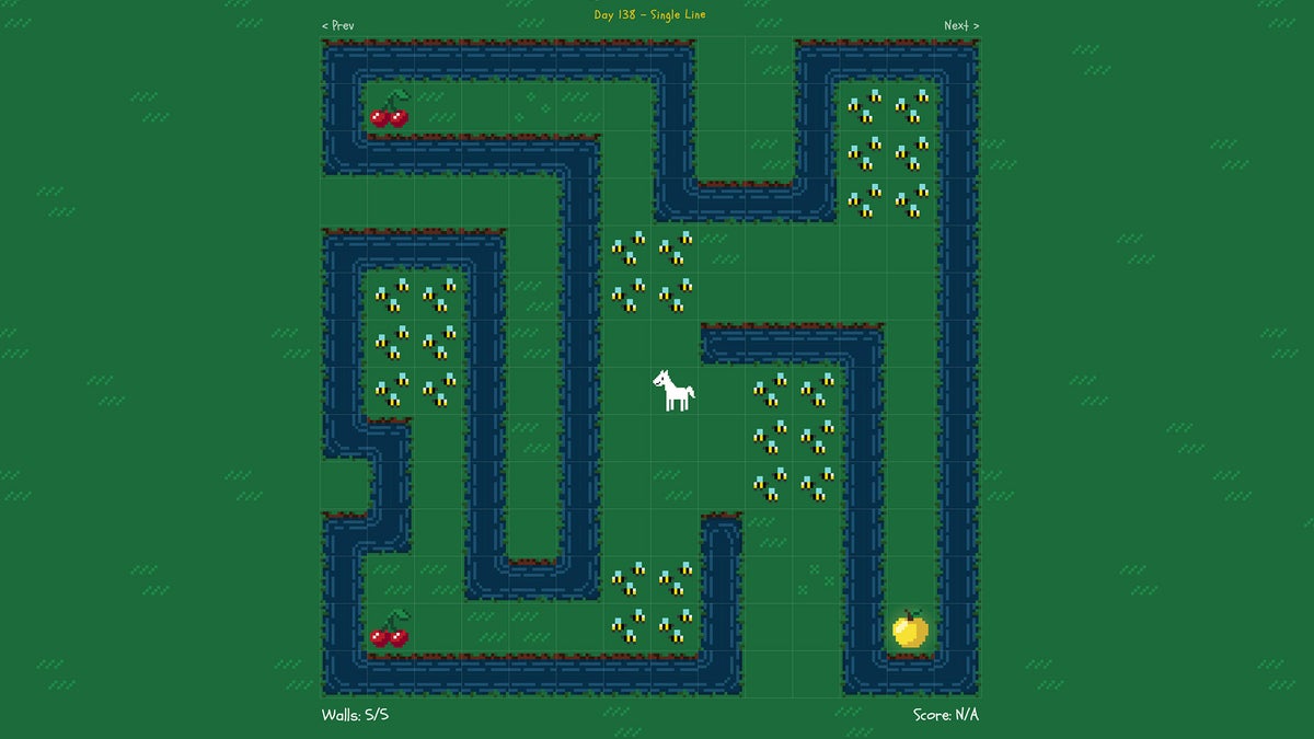 Fence off a free-spirited horse that can't stop eating grass in the daily puzzle game enclose.horse