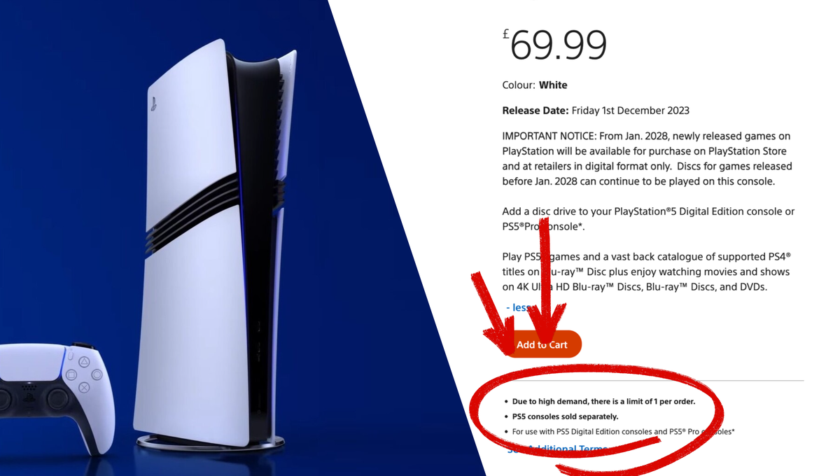 Sony still has to ration attachable disc drives sales to "1 per order" due to "high demand" despite plans to end production of physical discs for PlayStation games