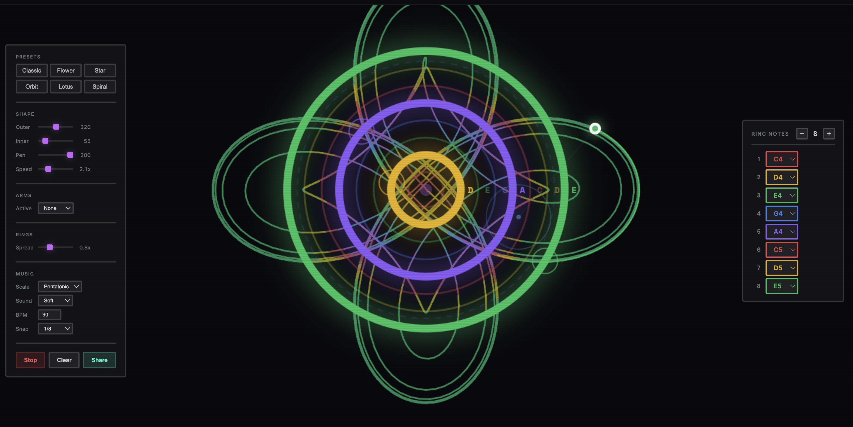 Doodle generative compositions in your browser with Musical Spirograph